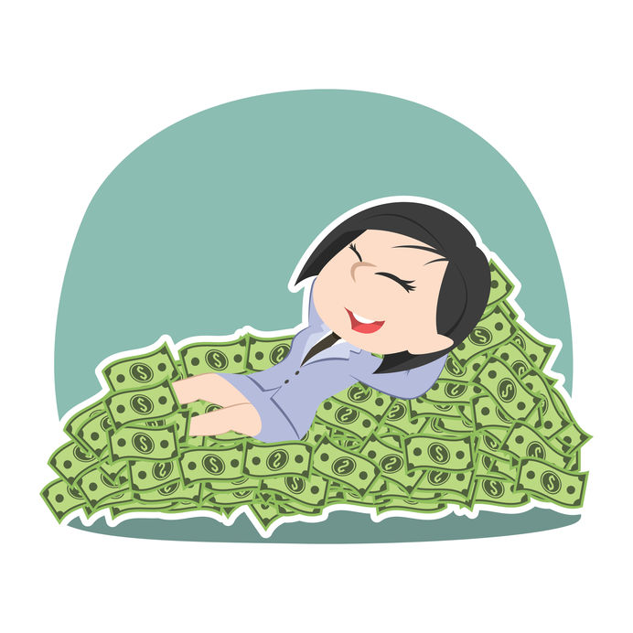 92650102 - asian businessman sleeping lying on money bed.